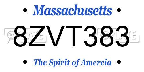 8ZVT383 Massachusetts License Plate