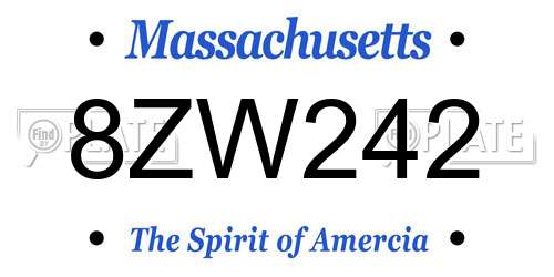 8ZW242 Massachusetts License Plate