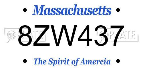 8ZW437 Massachusetts License Plate