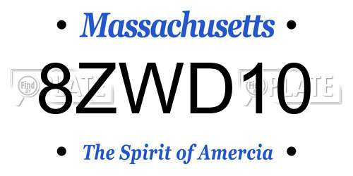 8ZWD10 Massachusetts License Plate