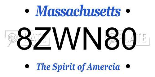 8ZWN80 Massachusetts License Plate