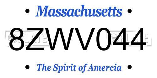 8ZWV044 Massachusetts License Plate