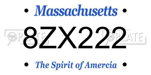 8ZX222 Massachusetts License Plate
