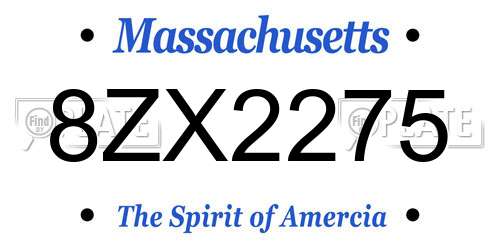 8ZX2275 Massachusetts License Plate