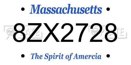 8ZX2728 Massachusetts License Plate