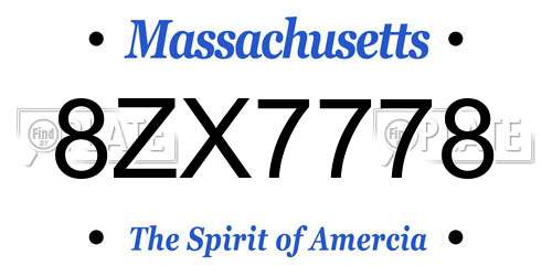 8ZX7778 Massachusetts License Plate