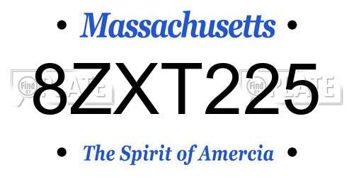 8ZXT225 Massachusetts License Plate