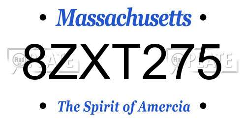 8ZXT275 Massachusetts License Plate