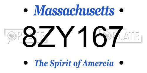 8ZY167 Massachusetts License Plate