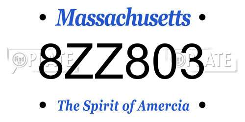 8ZZ803 Massachusetts License Plate