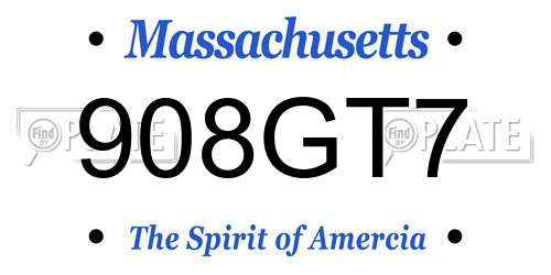908GT7 Massachusetts License Plate