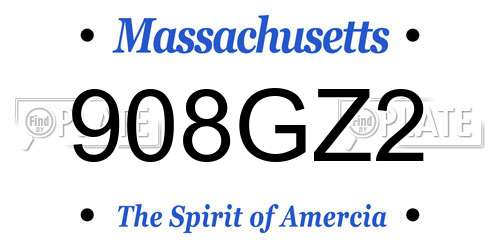 908GZ2 Massachusetts License Plate