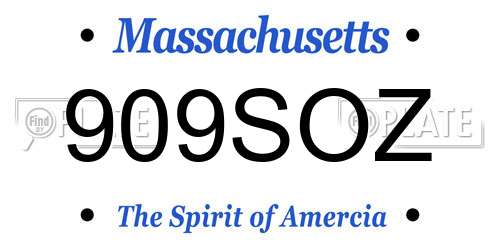 909SOZ Massachusetts License Plate