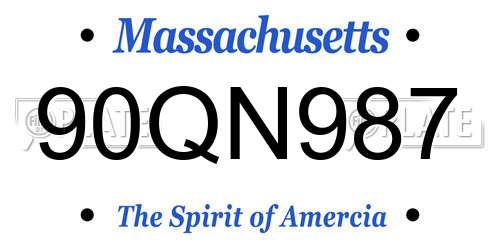 90QN987 Massachusetts License Plate