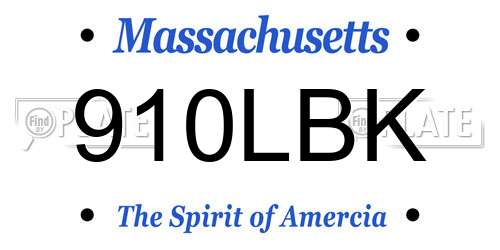 910LBK Massachusetts License Plate