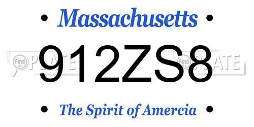 912ZS8 Massachusetts License Plate