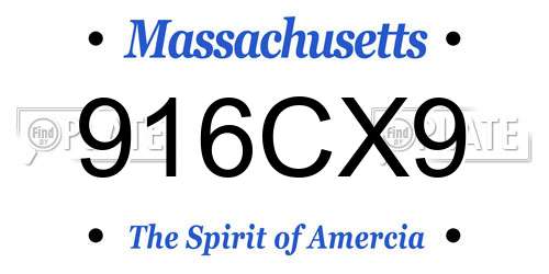 916CX9 Massachusetts License Plate