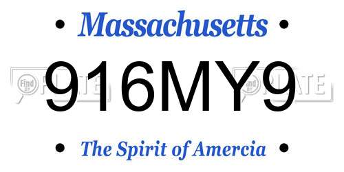 916MY9 Massachusetts License Plate