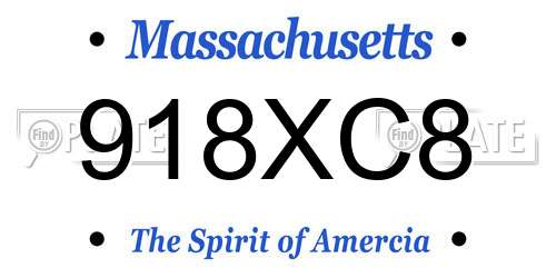 918XC8 Massachusetts License Plate