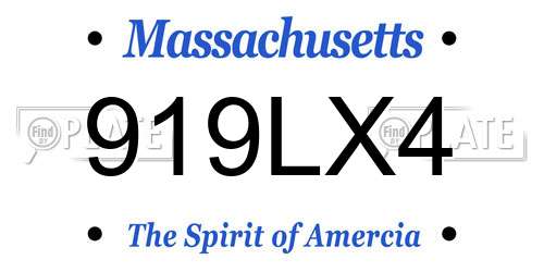 919LX4 Massachusetts License Plate