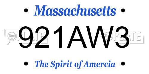 921AW3 Massachusetts License Plate