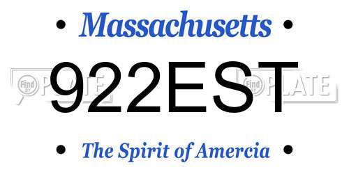 922EST Massachusetts License Plate