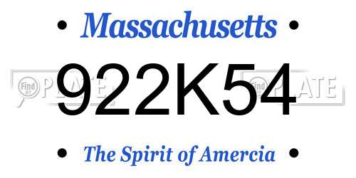 922K54 Massachusetts License Plate