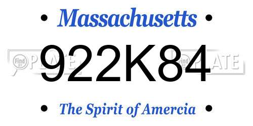 922K84 Massachusetts License Plate