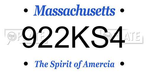 922KS4 Massachusetts License Plate