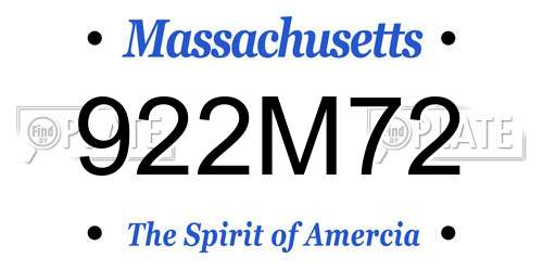 922M72 Massachusetts License Plate