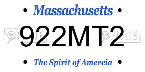 922MT2 Massachusetts License Plate