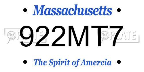 922MT7 Massachusetts License Plate