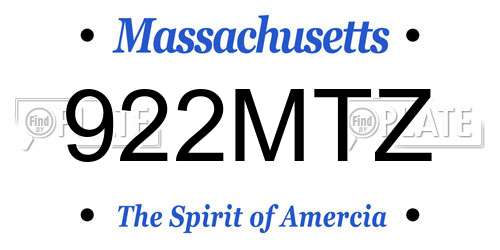 922MTZ Massachusetts License Plate