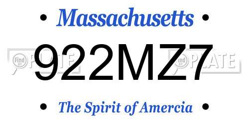 922MZ7 Massachusetts License Plate