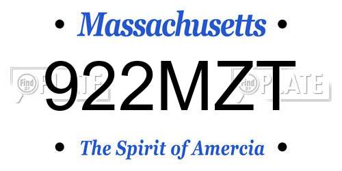 922MZT Massachusetts License Plate