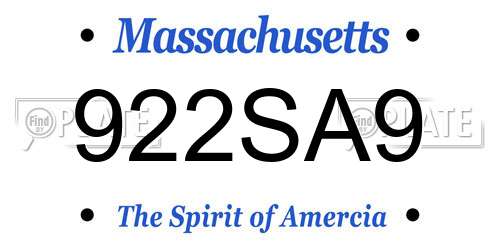 922SA9 Massachusetts License Plate