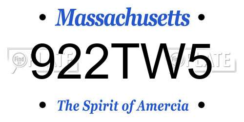 922TW5 Massachusetts License Plate
