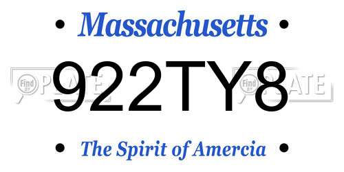 922TY8 Massachusetts License Plate