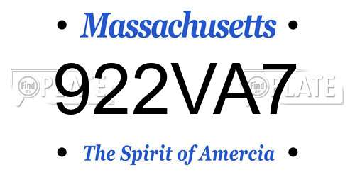 922VA7 Massachusetts License Plate