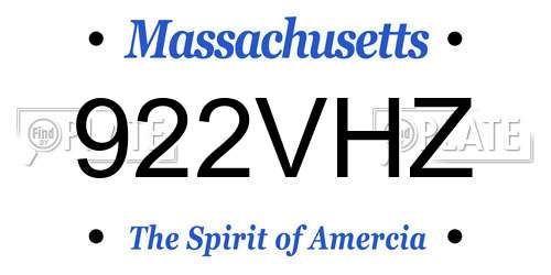 922VHZ Massachusetts License Plate
