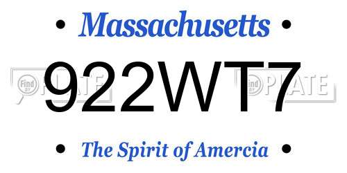 922WT7 Massachusetts License Plate