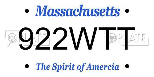 922WTT Massachusetts License Plate