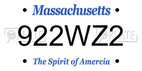 922WZ2 Massachusetts License Plate