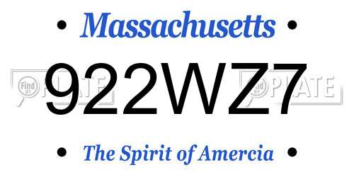 922WZ7 Massachusetts License Plate