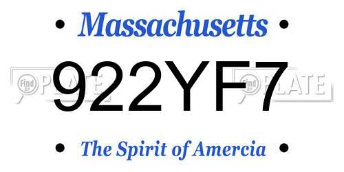 922YF7 Massachusetts License Plate