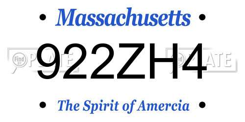 922ZH4 Massachusetts License Plate