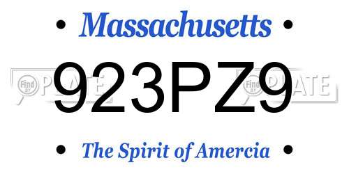 923PZ9 Massachusetts License Plate