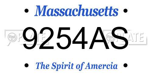 9254AS Massachusetts License Plate