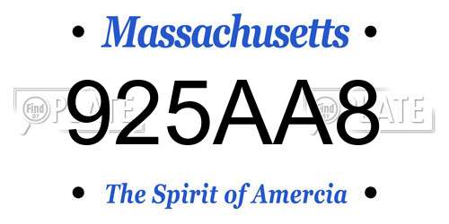 925AA8 Massachusetts License Plate