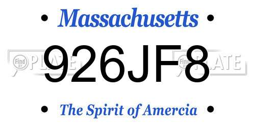 926JF8 Massachusetts License Plate